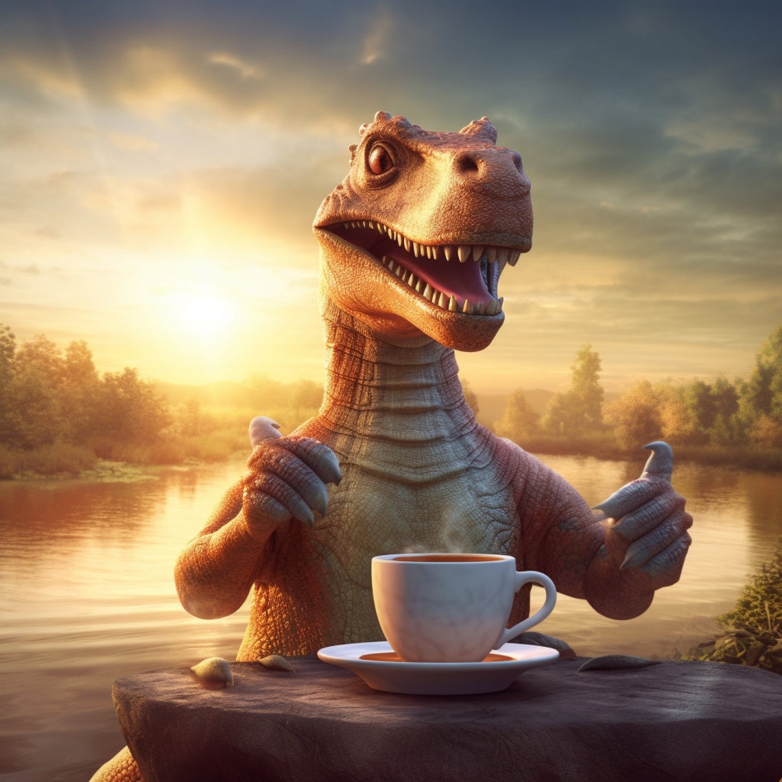 Dinosaurs Drinking Coffeedigital Images Etsy