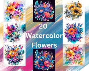 Watercolor Floral, Clip art PNG format for commercial use 400 DPI