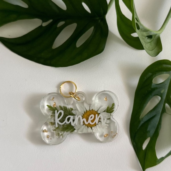 Dog Tag | Resin dog tag | Bone dog tag | Resin pet tag | Pet ID | Custom ID tag | Handmade | Floral