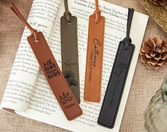 Leather Bookmark Personalized,Unique Book Marks,Custom Birth Flower Bookmarks for Her,Book Page Marker Women,Teacher Bookmark,Bookworm Gift