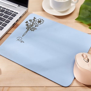 Birth Flower Mousepad Personalized,Custom Leather Mousepad,Engraved Leather Mouse Pad,Cute Gaming Mousepad for Her,Office Desk Accessories