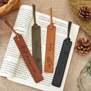 Custom Leather Book Marks,Unique Bookmark,Birth Flower Bookmarks,Personalized Page Marker for Men,Teacher Book Mark,Fathers Day Gift for Him