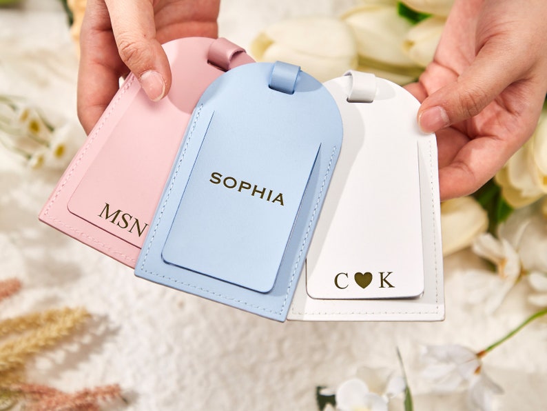 Custom Luggage Tag Personalized Leather Luggage Tag Engraved Monogram Luggage Tag Best Friend Gift Travel Gift for Couple Party Favor Tag image 7