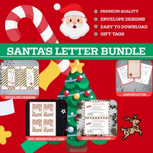 Paquete de cartas de Papá Noel. Regalos navideños para niños. Cartas a Papá Noel. Sobres navideños. Sellos y etiquetas para regalos navideños. Regalos navideños