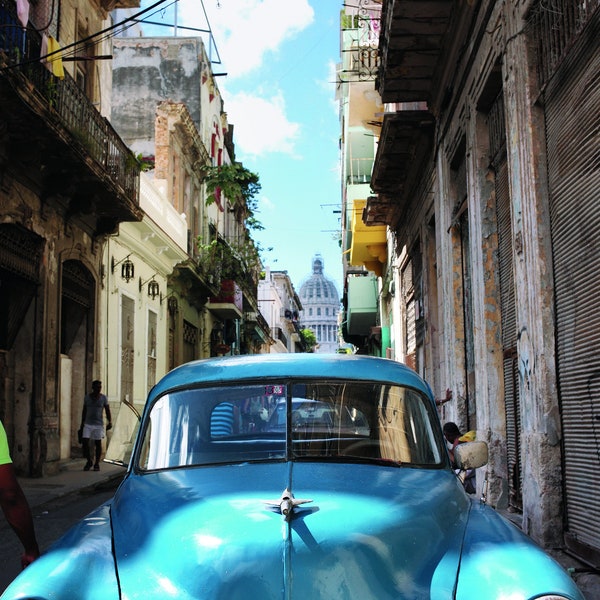 1950s Elegance on Havana Streets: A Glimpse into Cuba's Classic Car Legacy, Car Photography Print Wall Art for Decoration