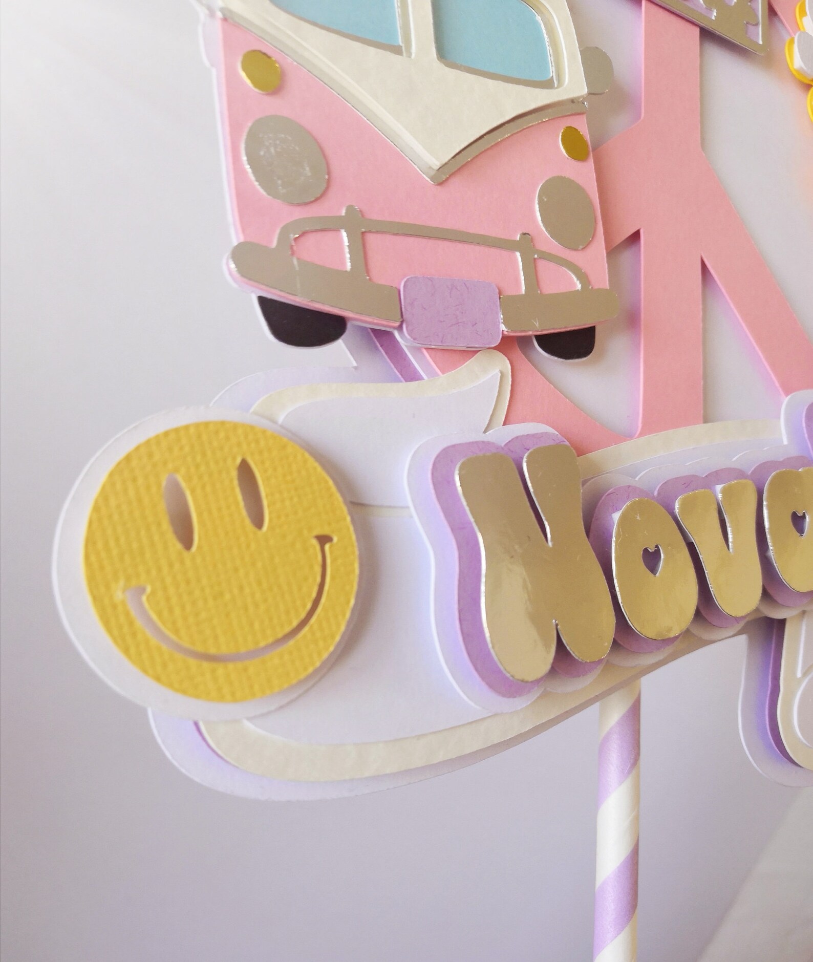 5-teiliges „Groovy One“ Kuchen-Deko-Set Im Retro-Hippie-Look – Mit Holz-Topper Für Kindergeburtstage