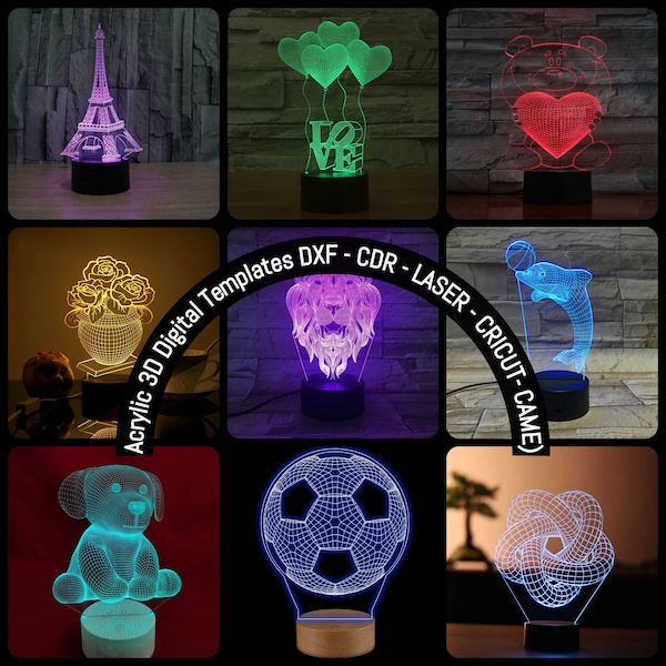 3D Led Acrylic, 3D Table Night Light Acrylic Illusion, file for laser cnc, cnc router, dxf, cdr, cricut, cameo