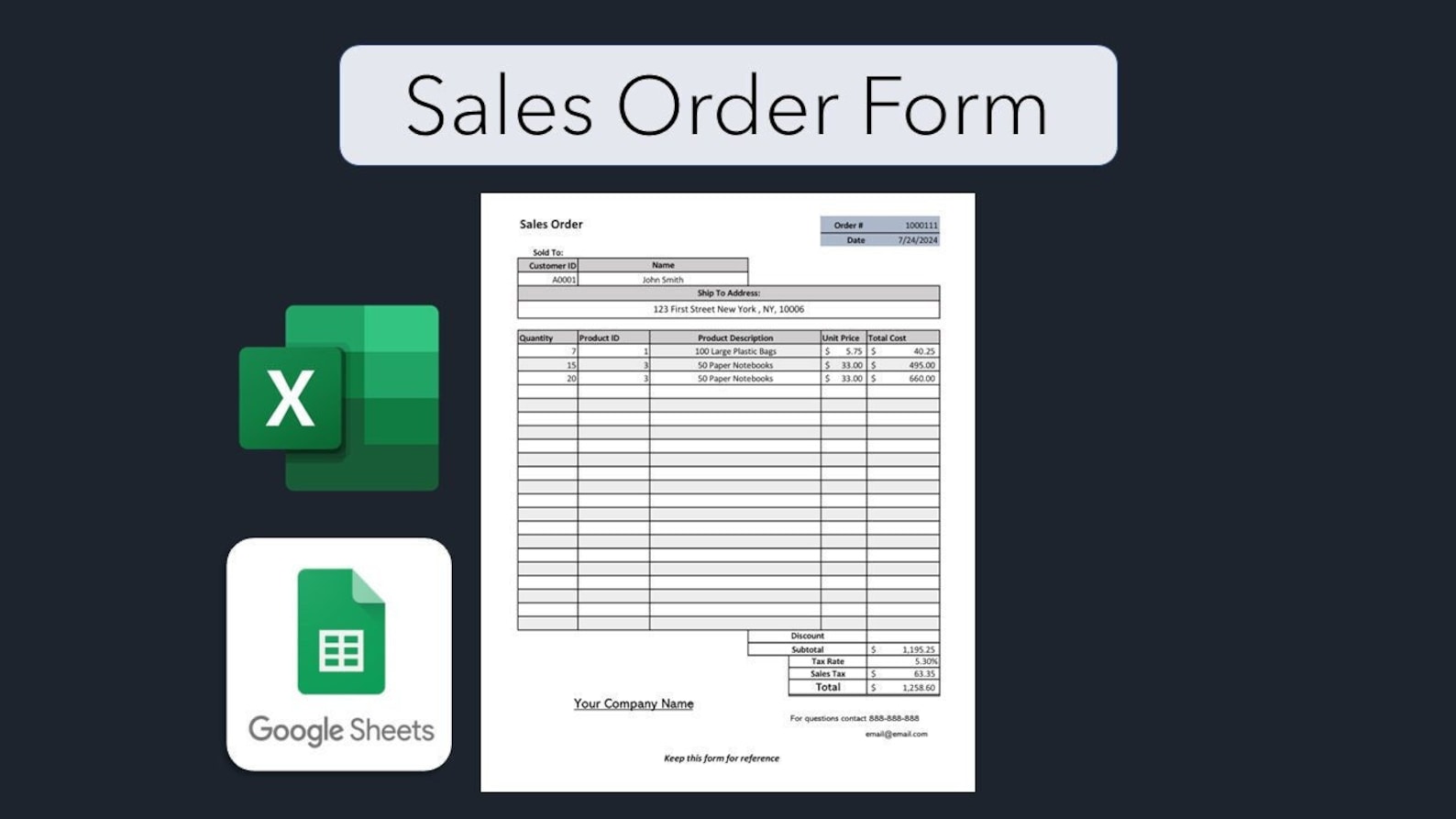 Sales Order Form Template | Excel | Google Sheets | PDF - Etsy