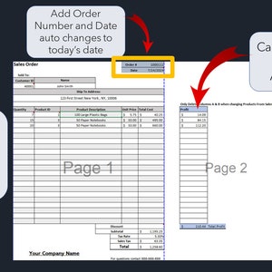 Sales Order Form Template | Excel | Google Sheets | PDF - Etsy