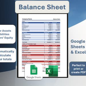 Balance Sheet Template | Google Sheets | Excel - Etsy