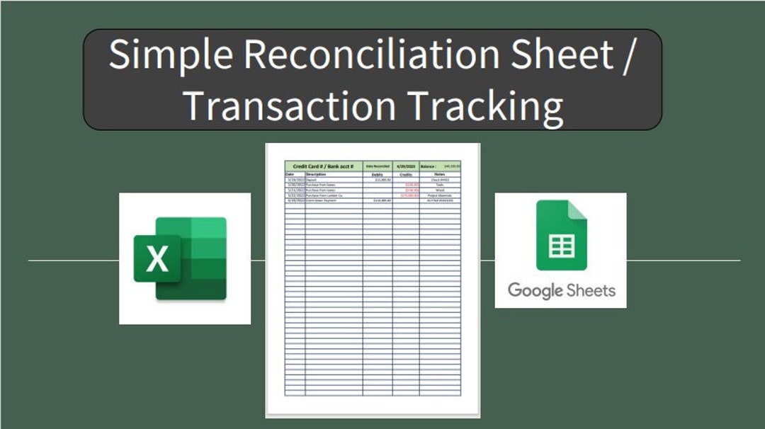 Transaction Tracking Excel Simple Reconciliation / Transaction Tracker Sheet excel & - Etsy