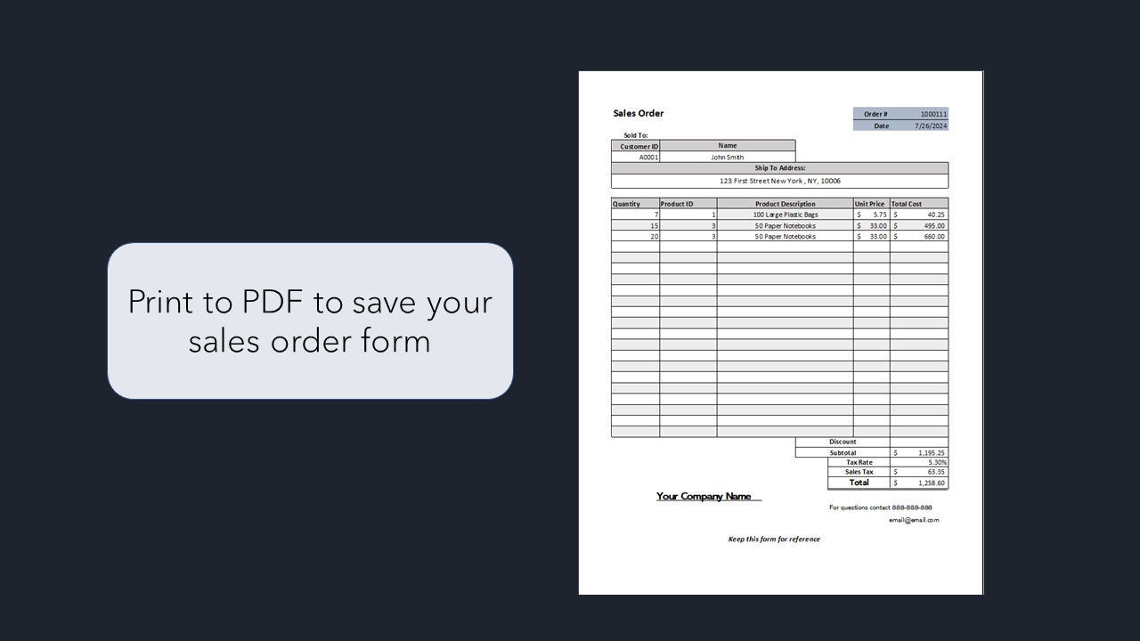 Sales Order Form Template | Excel | Google Sheets | PDF - Etsy