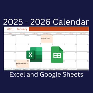2025 - 2026 Calendar Template | Excel & Google Sheets