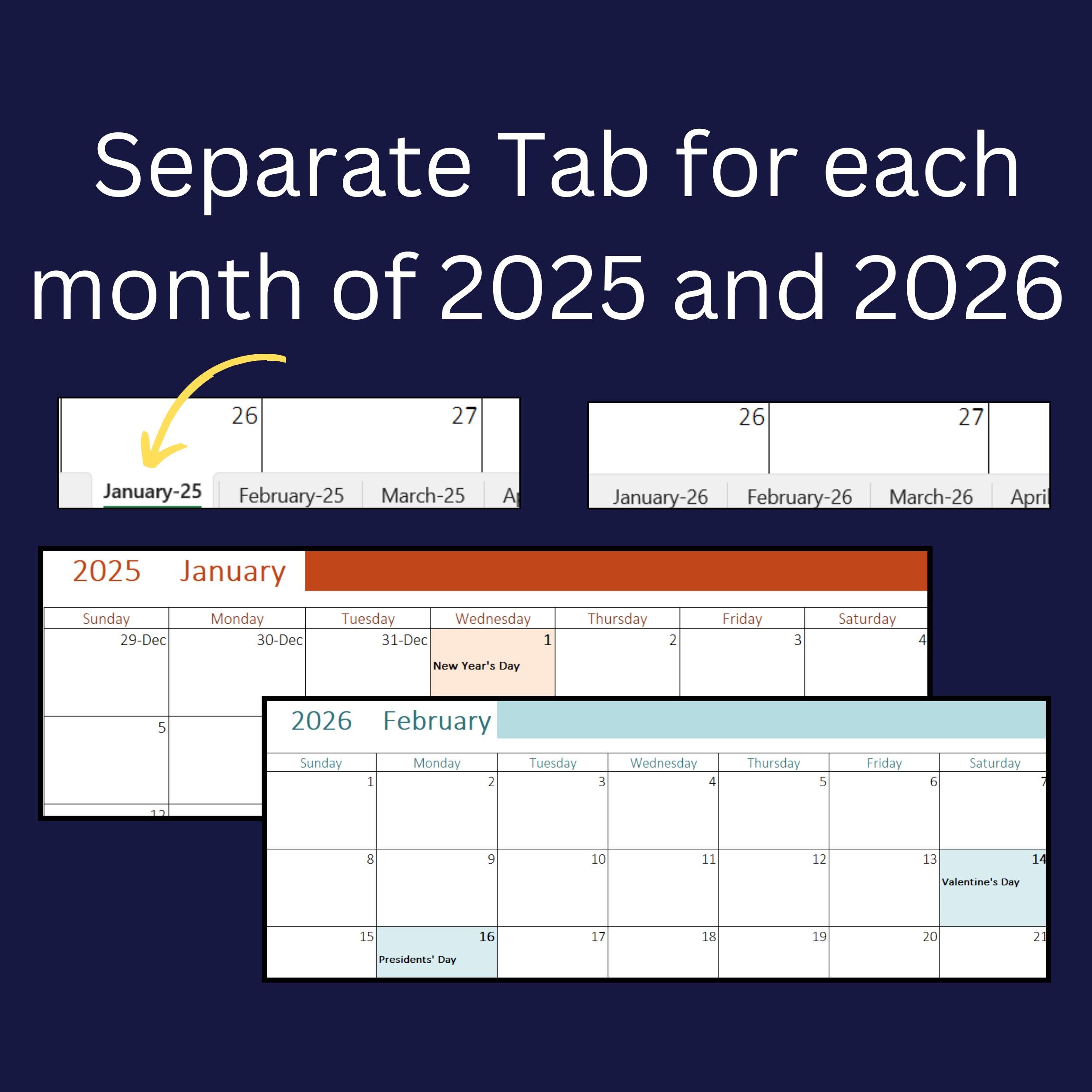 2025 - 2026 Calendar Template | Excel & Google Sheets - Etsy