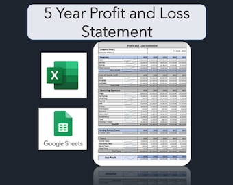 Estado de pérdidas y ganancias / Comparación financiera de cinco años / Hojas de cálculo de Google / Excel