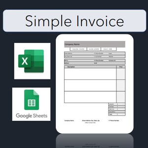 Puede incluir: Una plantilla de factura simple en un documento blanco con encabezados grises. La plantilla está diseñada para usar con Microsoft Excel o Google Sheets. La plantilla incluye campos para el nombre de la empresa, el número de factura, la fecha de la factura, la fecha de vencimiento, el nombre del cliente, la dirección del cliente, el número de teléfono del cliente, la descripción, la cantidad, el precio y el total.