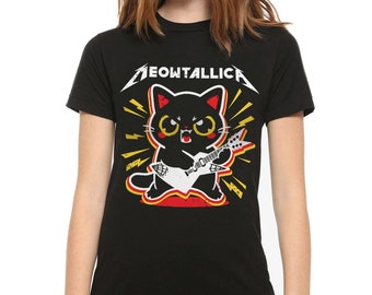 Meowtallica Heavy Metal Cat T-Shirt, 100% Cotton Tee, Men's Women's Sizes (DSN-456944)