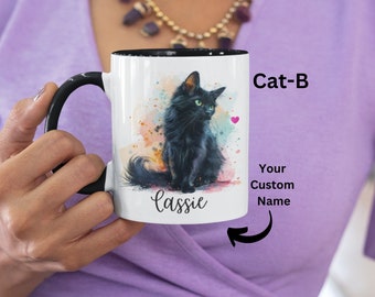 Custom Pet Name Mug, Personalized Cat Valentine Gift for Her, Cute Black Cat Coffee Mug, Cute Catful, Black Cat Birthday Gift for Friend