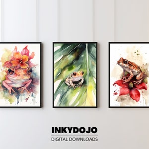 Digital Art Prints Watercolor Art Printable Wall Decor Boho Style Tropical Prints Boricua Coqui Puertorriqueño Puerto Rico Coqui Frog Set