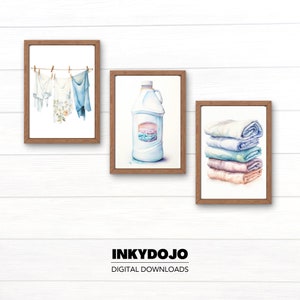 Laundry Digital Art Prints Watercolor Art Printable Wall Decor Boho Style Laundry Prints Laundry Triptych Downloadable Prints Laundry Set
