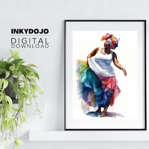 Digital Art Print Afro Caribbean Art Printable Wall Decor Tropical Print Beautiful Black Woman Puerto Rican Bomba Puertorriqueña Puerto Rico