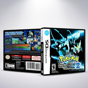 May include: A black Nintendo DS game case with a blue and white Pokemon Black 2 Version game cartridge. The front of the case features a blue and white Pokemon with lightning bolts. The back of the case has a description of the game and a barcode.