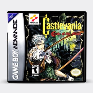 May include: Castlevania: Circle of the Moon Game Boy Advance game cartridge. The cover art features a character with white hair wielding a sword, with a castle in the background. The game is rated T for Teen by the ESRB.