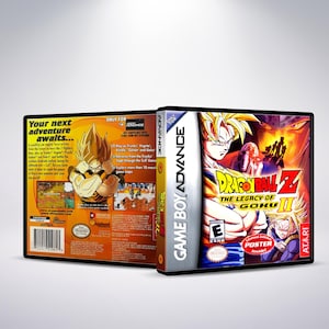 May include: Game Boy Advance game cartridge for Dragon Ball Z: The Legacy of Goku II. The front of the cartridge features a colorful illustration of Goku in a fighting pose. The back of the cartridge features a description of the game and a poster.