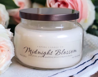 Midnight Blossom | Peony | Floral Scent | 10 oz Apothecary Jar Candle