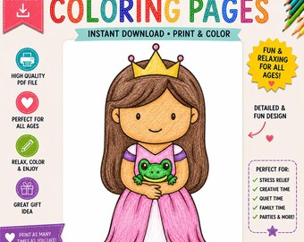 Princess Coloring Pages for Kids – 25 Fairy Tale Castle Designs, Printable PDF