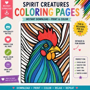 Spirit Animal Coloring Pages – 50 Patterned Wildlife Designs, Printable PDF