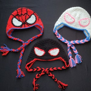 Spider-Man Across the Spider-Verse, Mayday inspired Beanies, Miles Morales, Peter Parker, Spider Punk. Handmade Crochet hats.