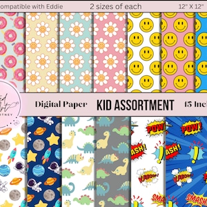 Retour à l&#39;école sac à dos assortiment papier, arrière-plans enfants, téléchargement numérique, Eddie imprimable, fichier Image instantanée, fond de Cookie, PNG