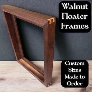 Marco flotante de nogal para arte en tamaños personalizados / Regalo hecho a mano con madera maciza / Regalo único para fiestas, cumpleaños y artistas