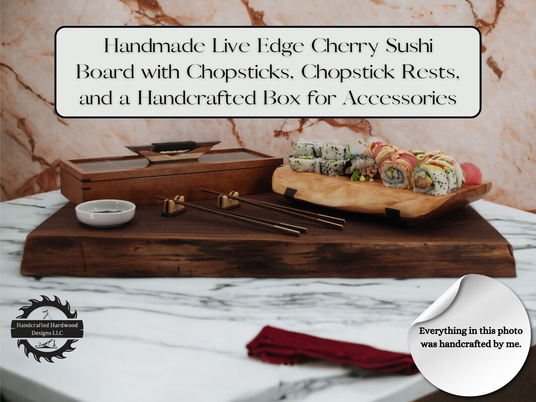 Sushi Gift Set Live Edge Cherry Sushi Platter Handmade Chopsticks Sushi Lovers Gift Oneofa