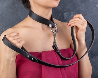Leather Collar and Leash Set: Heavy Duty Stainless Steel Shackles