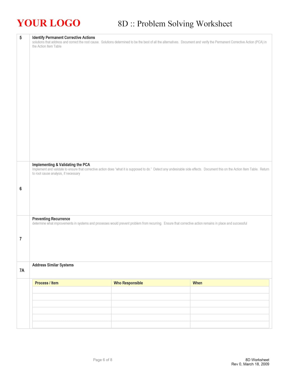 8D- Problem Solving Template | Root Cause Analysis Work Sheet ...