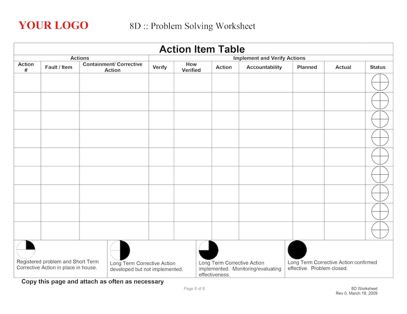 8D- Problem Solving Template | Root Cause Analysis Work Sheet ...