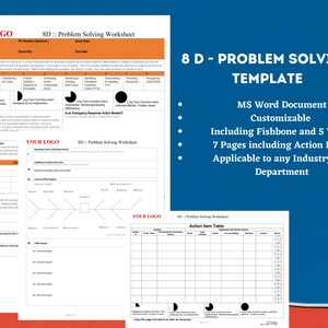 8D- Problem Solving Template  | Root Cause Analysis Work sheet | Customizable Word Document