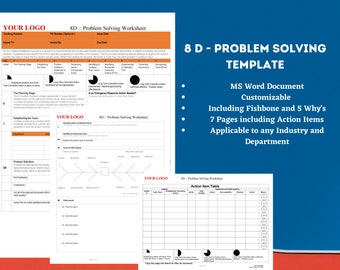 8D- Problem Solving Template  | Root Cause Analysis Work sheet | Customizable Word Document