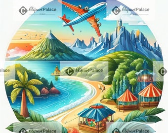 Wanderlust Adventure Clipart Set of 4 PNG Images - Explore the World with Stunning Travel Graphics - Instant Digital Download - 300 DPI