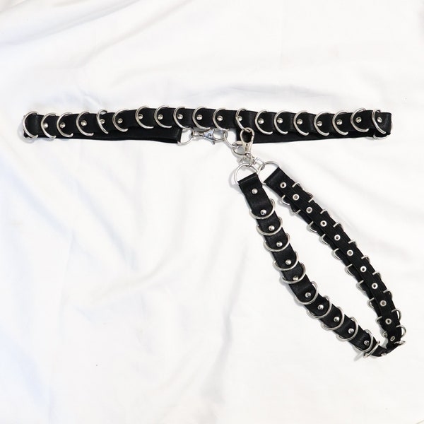 Belt "Exilis" - goth, alternative adjustable elastic belt with D rings and side strap