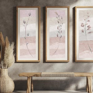 Tall Narrow 3 Piece Wall Art | Above Couch Vertical Prints | Japandi Wall Art | Watercolor Botanical Artwork | INSTANT DOWNLOAD