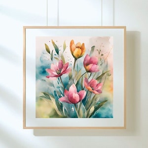 Watercolor Floral Spring Print: Pastel Wildflower Wall Art (Digital Download)