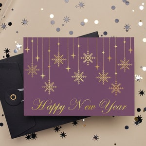 Elegant Burgundy New Year Card with Gold Snowflakes (Digital Download)