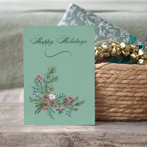 Cartão de felicitações de Natal | Cartão de felicitações da estação | Holly Design | Cartão de felicitações festivo | Cartão de felicitações sazonal | DOWNLOAD INSTANTÂNEO