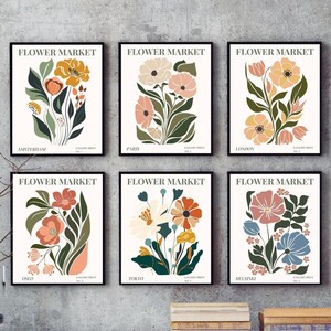 Marché aux fleurs, impression lot de 6, affiches de fleurs, art mural floral, estampes botaniques, impressions d'art vintage, fleurs à imprimer, téléchargement numérique