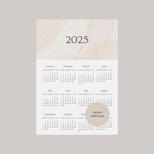 Year Wall Calendar | Year At a Glance Calendar | 2025 Year Calendar | Minimalist Year Calendar | A4 Size | Chic Calendar | INSTANT DOWNLOAD