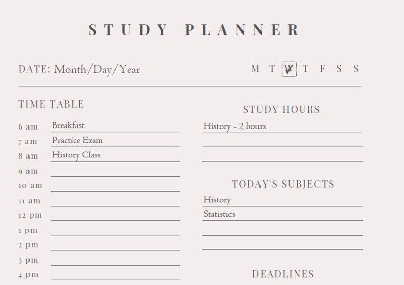 Study Planner Sheet | Assignment Tracker | Assignment Planner | Hourly ...