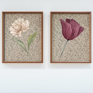 Cottagecore Floral Wall Art Prints (Set of 2) - Moody Romantic Farmhouse Decor (Digital Download)